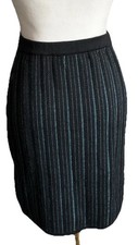 Vtg Bloomingdales Knit Sweater Pencil Skirt Women S PS Petites Black Teal Stripe