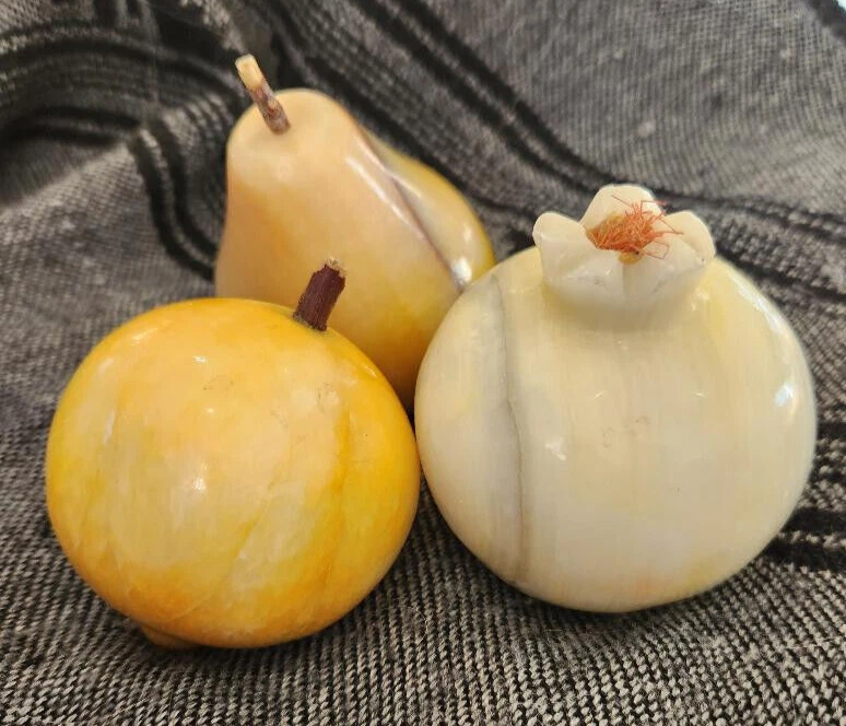 Carved Marble Stone Fruit (6) Pear , Pomegranate, Lemon Fruit, Blue Plums - Image 2 of 4