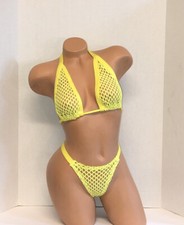 Exotic dancewear- Yellow Fishnet 2 Piece With Thong