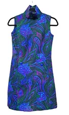 Vintage Mod Paisley Dress Wool GoGo Psychedelic Purple XS/S 60s