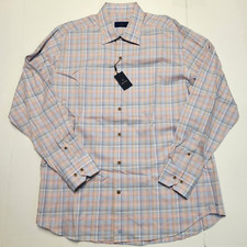 165 New DAVID DONAHUE Button Sport Shirt Men's LARGE L Blue Pink PLAID Check