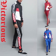 Victorious Men's Sport Jogging Fashion Workout Tri Color TrackSuit ST563