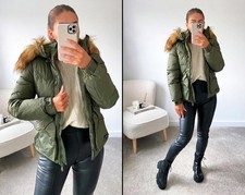 Belted Padded Jacket With Faux Fur Hood