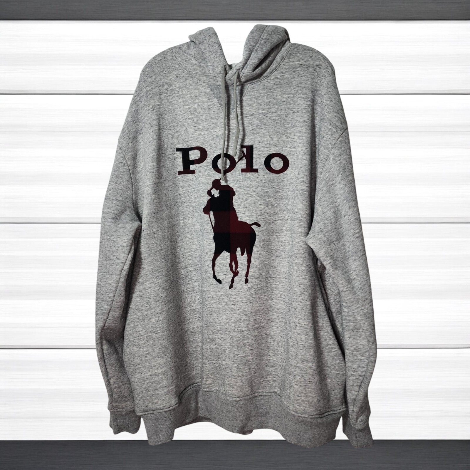 Polo Ralph Lauren grigia BUFFALO check BIG PONY felpa con cappuccio uomo TG 2XL alta