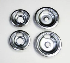 Range Burner Drip Bowl Set for Whirlpool 2 of W10196406 2 of W10196405 Chrome