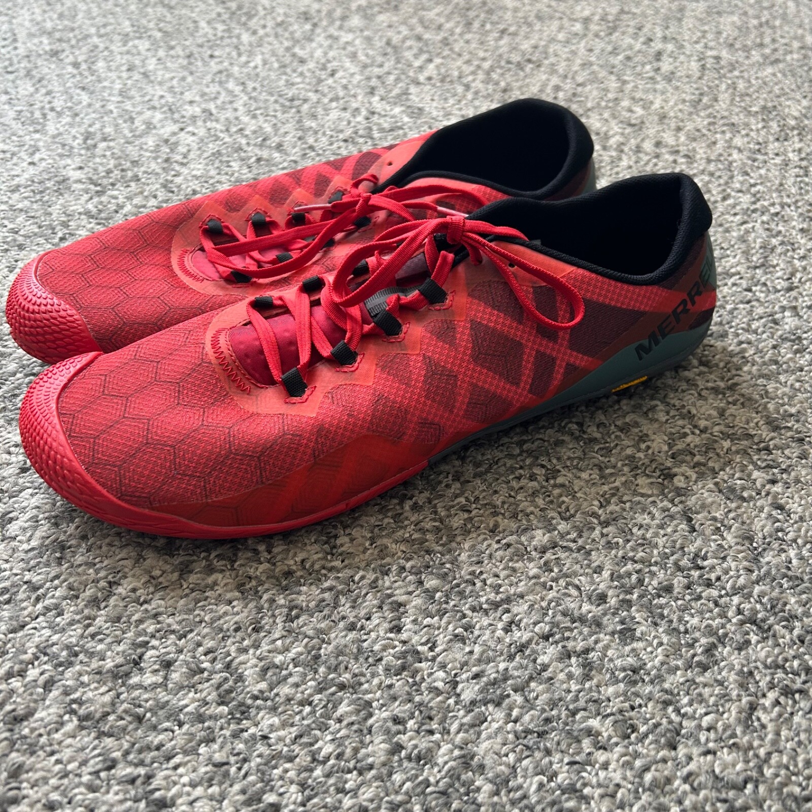 Merrell Vapor Glove 3 scarpe da corsa a piedi nudi da uomo taglia 14 Vibram rosso lava fuso