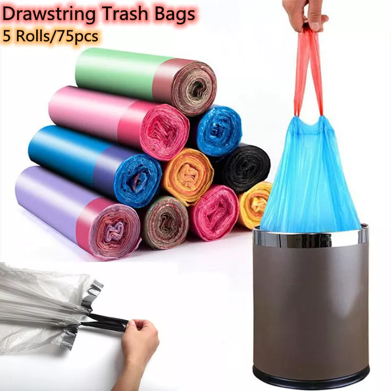 75pcs Random Colors Small Garbage Bag Disposable Home Drawstring Trash Bags