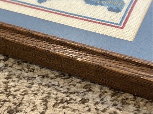 Vtg Completed Framed Cross Stitch Primitive Crate Label Pears Peerless Fruit Co - Picture 6 of 7
