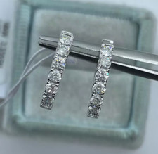 1Ct Round Cut Moissanite Women Small Huggie Hoop Earrings 14K White Gold Plated