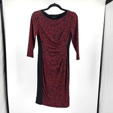 Lauren Ralph Lauren Womens Sheath Dress 2 Printed Ruched 3/4 Sleeve Red Black