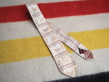 VTG 40s 50s Rockabilly Novelty Beige Ivy Mod Victorian Swing 3" Textured Tie