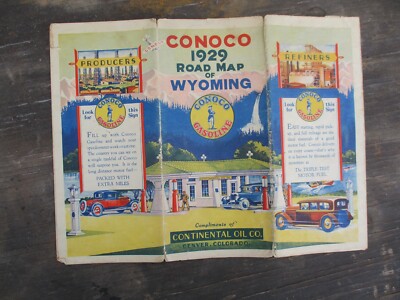 Vintage Old Rare 1929 WYOMING Conoco Minuteman Tourist Oil Gas Station Road Map