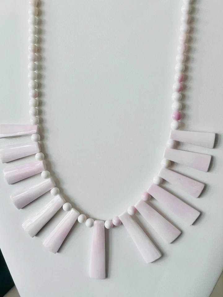 ВИНТАЖНЫЙ молока стекла белый розовый люцит панели нагрудник ожерелье 18» - Изображение 4 из 4