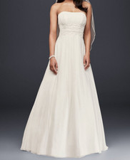 David's Bridal V9743 Wedding Dress 0 Chiffon Strapless Empire Beaded Chapel