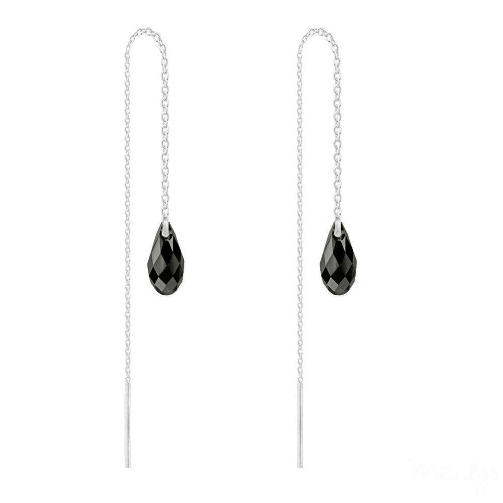 Boucles traversantes cristal noir et argent pour look soirée branché