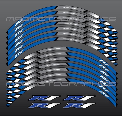 YZF-R1 motorcycle wheel decals rim stickers stripes for Yamaha YZF R1 blue/wth - Picture 2 of 2