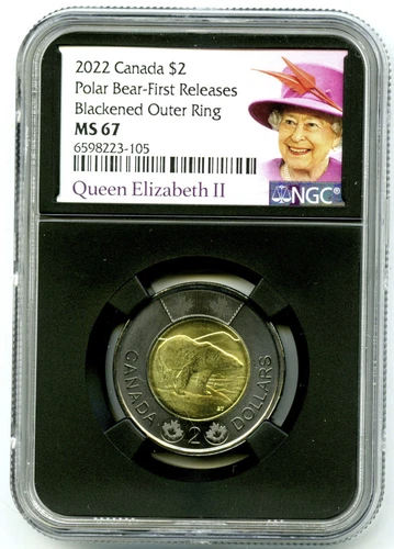 2022 CANADA $2 BLACK RING NGC MS67 FIRST RELEASE QUEEN ELIZABETH TOONIE FM ROLL!