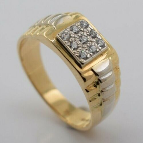 18K Yellow Gold Rolex Style Ring with Cubic Zirconia Stones