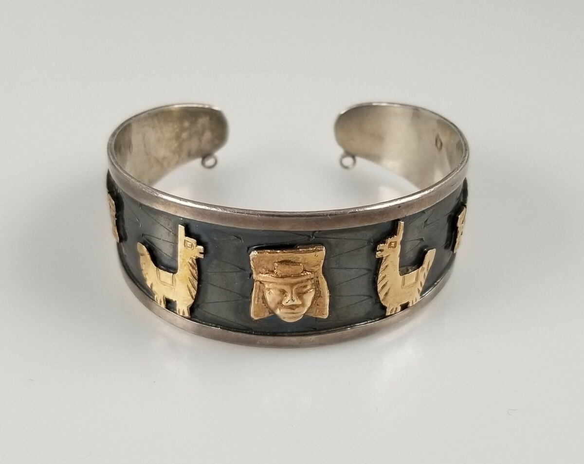 VINTAGE 18K GOLD & STERLING SILVER 925 PERU PERUVIAN VINTAGE 18K GOLD & STERLING SILVER 925 PERU PERUVIAN