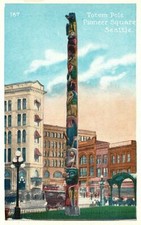 Vintage Postcard 1920's Totem Pole Pioneer Square Seattle WA Washington
