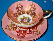 Aynsley Fancy Pedestal Pastel Pink J. A. Bailey Summer Flowers Cup & Saucer