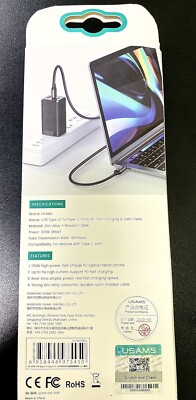 USAMS 100W PD LED Display C To Type C Fast Charge 1.2M , One Cable