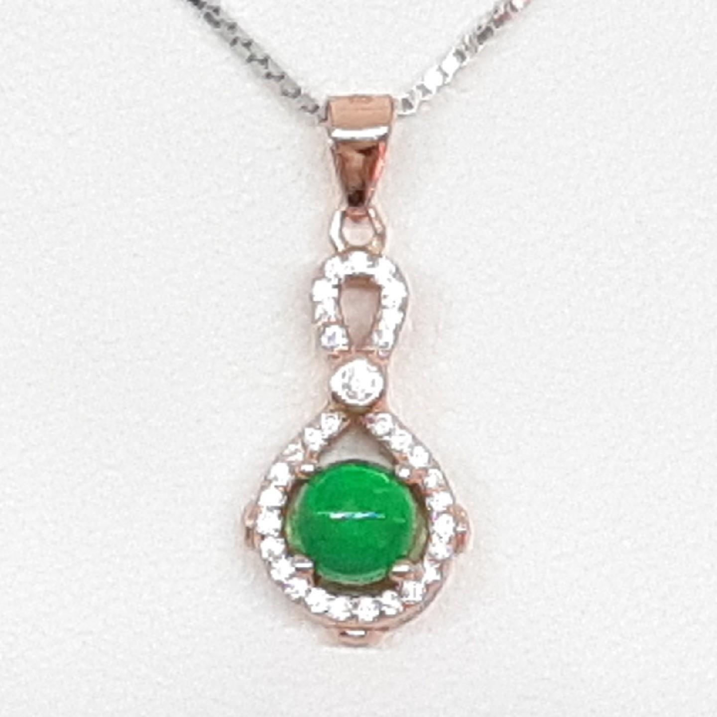 World Class .60ctw Green Opal & White Sapphire 14K Rose Gold 925 Silver Pendant