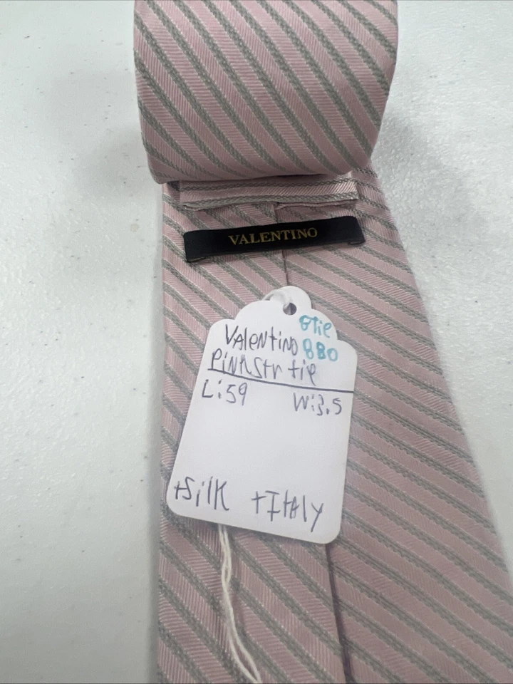 Valentino Men's Light Pink & Gray Striped Silk Neck Tie $395 - Image 3 of 4