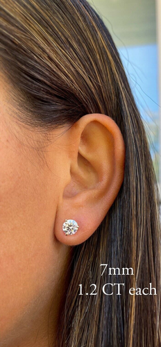 14K Moissanite D Color VVS1 Clarity Martini Screwback Solitaire Stud Earrings - Picture 6 of 10