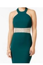 Speechless Womens Glitter Waist Green Halter Backless Prom Dress 11 Juniors NEW