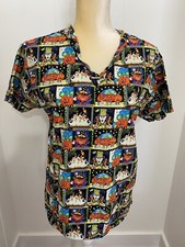 Halloween Nurse Scrub Uniform Top Size Small S Holiday Pumpkins Ghosts Skeleton