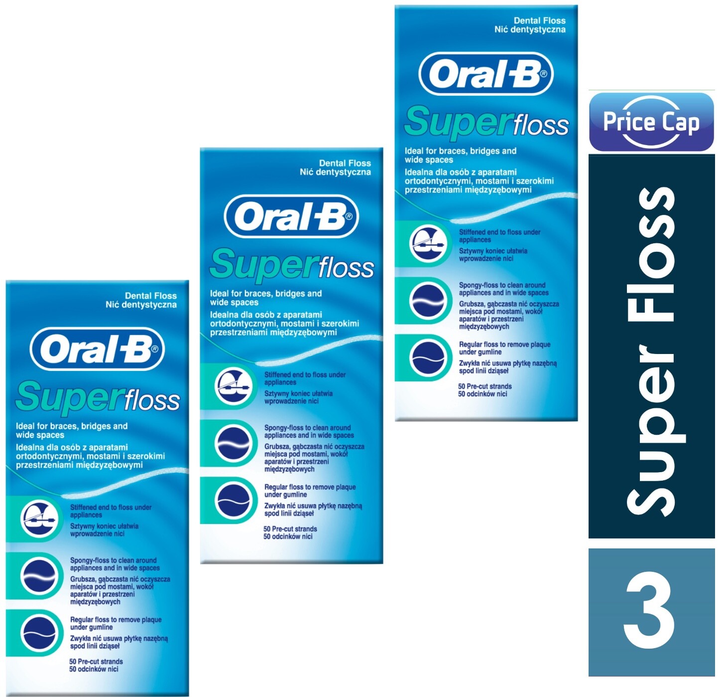 3 x Oral B Super Floss 50 Pre Cut Strands Dental Floss For Healthy