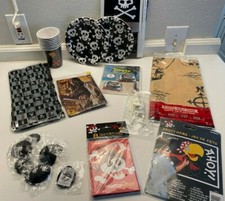 PIRATES Birthday Party Supplies:Plates, Tablecloth, Decor, Cups, Favor Bags for8