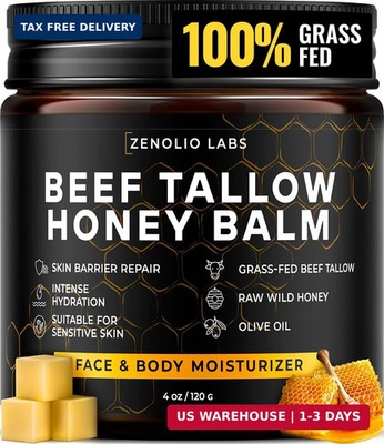 Organic Beef Tallow Balm Honey Face Body Moisturizer Dry Skin Cream