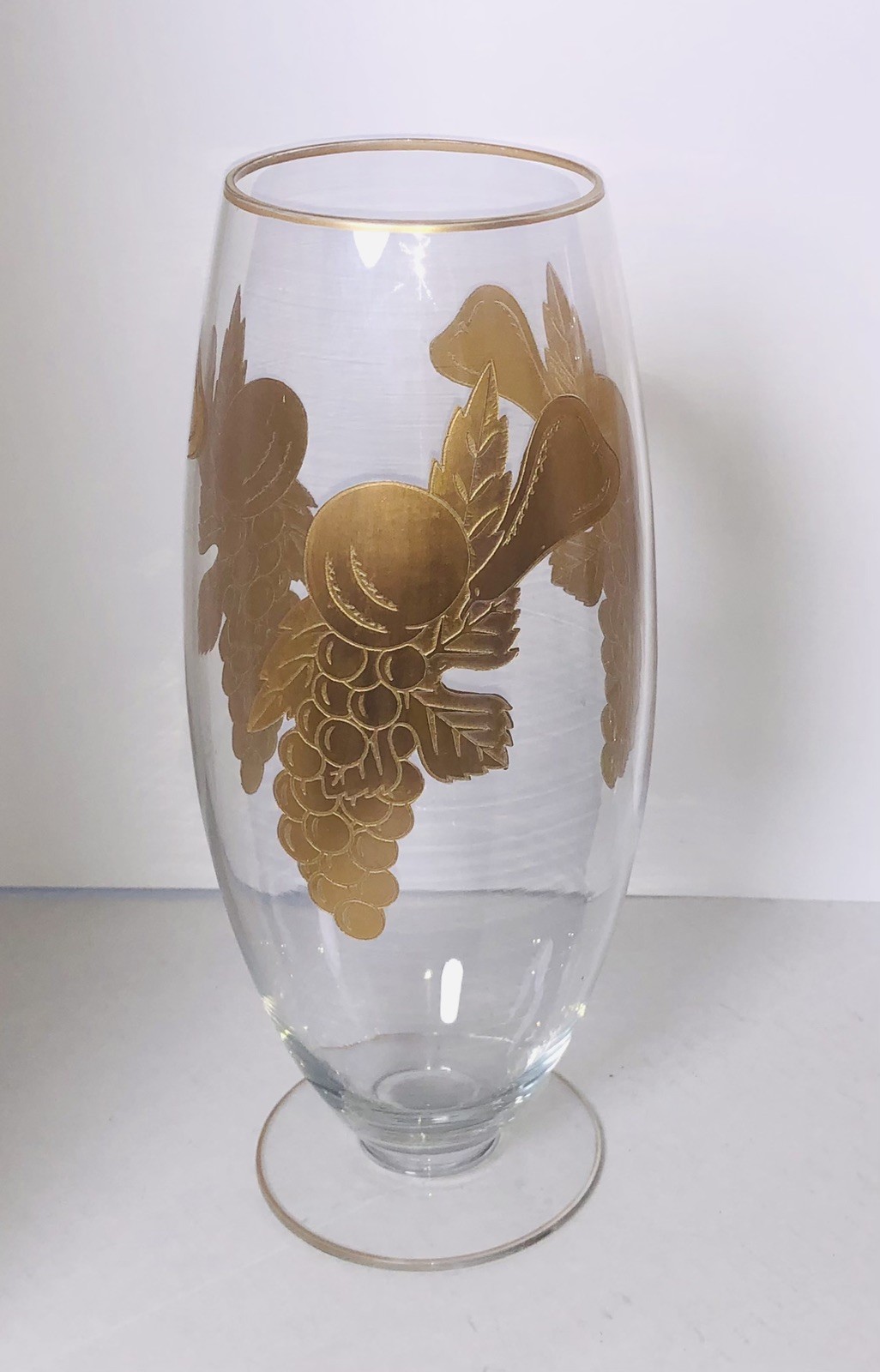 MCM Gold Gilt Clear Glass Vase Jeannette Or Indiana Style Pressed Or Molded