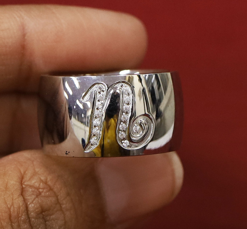 QVC Steel by Design Stainless Steel Pave U Initial Band Ring Size 9