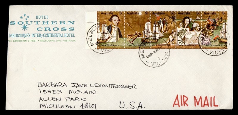 DR WHO 1970 AUSTRALIA HOTEL ADVERTISING MELBOURNE AIRMAIL TO USA R81523