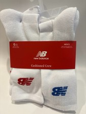 New Balance Cushioned Crew Socks 6 Pair Pack White Mens Size 8-12.5 Athletic