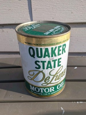 Vintage Quaker State Deluxe Motor Oil Can TIN  Unopened, Full. SAE 10W-40 HD