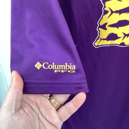 Men’s Columbia LSU Tigers Terminal Tackle PFG Short Sleeved Tee Purple Medium - Picture 5 of 8