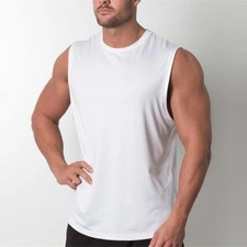 Men's Sleeveless T-Shirt Cotton Muscle Tank Top Solid Blank Workout Summer Gym