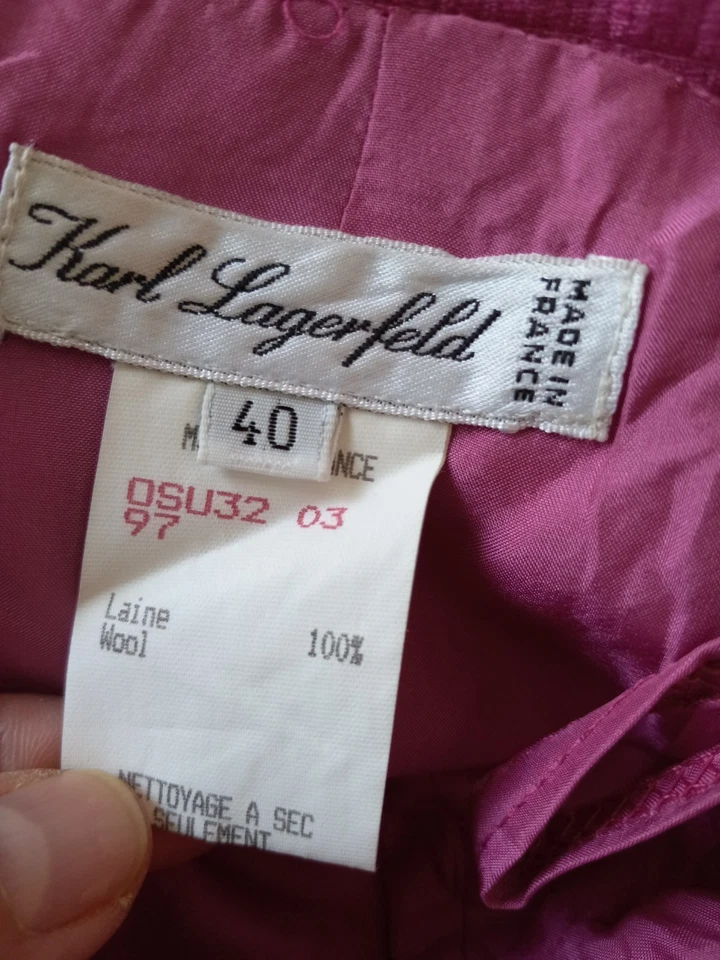 KARL LAGERFIELD Made France Women Pink Barbie Pencil Skirt Casual Career Wool 40 - Image 4 of 4