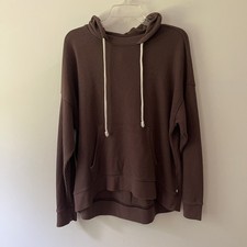 Aerie Oversized Waffle Knit Pullover Hoodie Sweatshirt Small Chocolate Brown