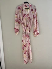 Women's 100% Long Silk Robe Floral Pink Julianna Rae L/XL NEW