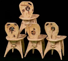 RARE Set 4 VTG Folk Art Wood Carved Character Chairs  H.S. ANDY ANDERSON NICE!
