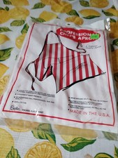 Professional Chef's Apron, 100 Cotton, Red/white Stripe, Waist Pockets NEW