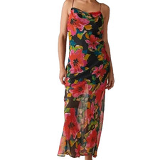 Urban Outfitters Women's Small Maxi Dress Rosalia Sheer Black Floral Sleeveless