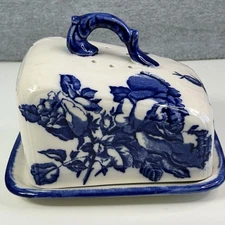 Victorian Ironstone Staffordshire Cheese Dish flo blue England With Under Plate