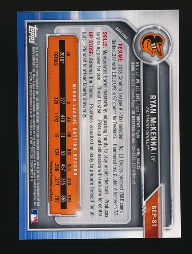 2019 Bowman Chrome #BCP81 Mega Box Purple Mojo Refractor /250 Ryan McKenna - Bild 2 von 2