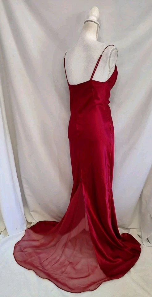Vestido Niki Livas Vintage Años 90 Rojo Satinado Vestido Sin Mangas Bodycon Sesgado Correa con Cuentas Talla 8 Foto 3 de 4